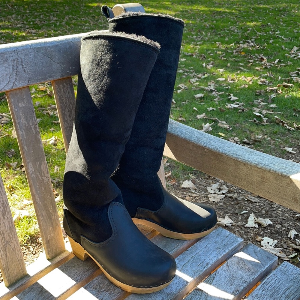 No. 6 tall suede and leather clog boots